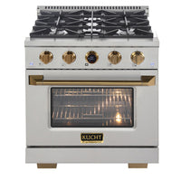 Kucht - 30 po Série KXP Cuisinière double énergie Gaz naturel - Acier inoxydable/Or-Nouveau thermostat numérique à cadran Horus de Kucht