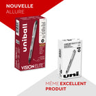 uni-ball - Stylos à bille roulante Vision Elite – 0,5 mm – noir – paquet de 12-Barillet transparent permettant de voir le niveau d'encre