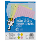 Merangue - Recharge de 100 feuilles de papier coloré-Recharge de papier perforée à 3 trous, lignée 7 mm (standard)