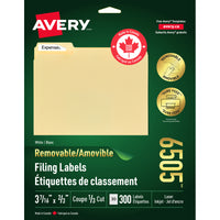 Avery - Étiquettes de classement amovibles, blanches, laser/jet d'encre, 3-7/16" x 2/3", 300/pqt-Facile à personnaliser avec les gabarits gratuits en utlisant le logiciel Avery® Création et Impression en ligne