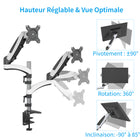 ShoppingAll Support de bureau pour écran LCD entièrement réglable - Blanc-Conçu avec des bras amovibles et un système de ressort à gaz, il offre une grande flexibilité pour le positionnement de vos moniteurs