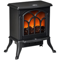 HOMCOM - Foyer électrique portatif 750/1500 W, noir-Le verre trempé offre une esthétique brillante et une isolation thermique efficace