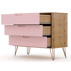 Manhattan Comfort - Rockefeller commode moderne mi-siècle 35,24" - nature et rose pâle-Option pour accueillir un meuble TV jusqu'à 32", avec une capacité de 11 lb par étagère
