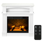 HOMCOM - Foyer électrique avec manteau, rangement et télécommande, blanc-Cheminée électrique design autoportante avec manteau en bois plein cadre