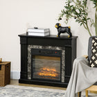 HOMCOM - Foyer électrique avec flamme réaliste et température réglable, noir-Panneaux de bois de chauffage et de marbre pour créer une vue de cheminée classique