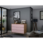 Manhattan Comfort - Rockefeller commode moderne mi-siècle 35,24" - nature et rose pâle-Choisissez le design de votre poignée lorsque le produit est chez vous Option pour une poignée découpée ou un look affleurant