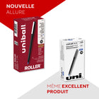 uni-ball - Stylo à bille roulante - 0,5 mm - bleu - paquet de 12-Couleur et construction du corps : Noir mat