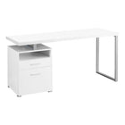 Monarch Specialties - 7144 Bureau 60 po L - Blanc/Metal Argent-Bureau d'ordinateur 60 pouces élégant et raffiné avec finition stratifiée blanc et structure métallique grise, parfait pour les installations de bureau à domicile les plus branchées.
