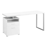 Monarch Specialties - 7144 Bureau 60 po L - Blanc/Metal Argent-Bureau d'ordinateur 60 pouces élégant et raffiné avec finition stratifiée blanc et structure métallique grise, parfait pour les installations de bureau à domicile les plus branchées.