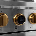 Kucht - 30 po Série KXP Cuisinière double énergie Gaz naturel - Acier inoxydable/Or-La cuisinière à quatre foyers comprend deux brûleurs de 15 000 BTU et deux brûleurs de 9 000 BTU