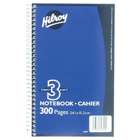 Hilroy - Cahier à 3 sujets - 9 1/2 po x 6 po - couleurs variées - 300 pages-Cahier à 3 sujets idéal pour prendre des notes sur plus d'un projet ou sujet