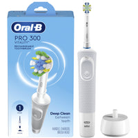 Oral-B - Brosse à dents électrique Pro 300 Vitalité avec brossette, rechargeable, blanc-Vous recevrez (1) brosse à dents électrique Oral-B Vitality, (1) brossette de rechange Floss Action et (1) chargeur