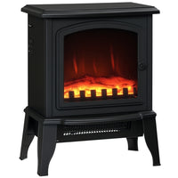 HOMCOM - Foyer électrique 750/1500 W, noir-Cheminée électrique modèle poêle d'antan, idéal pour créer une ambiance cocooning et romantique à domicile dans votre salon, chambre, bureau, etc...