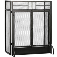 HOMCOM - Pare-étincelles pliant de foyer autoportant à 3 panneaux avec porte, noir-Double porte pour ajouter facilement le combustible, nettoyer les cendres