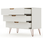 Manhattan Comfort - Rockefeller commode moderne mi-siècle 35,24" - blanc cassé et naturel-Option de s'adapter à un meuble TV jusqu'à 32", avec une capacité de 5 kg par étagère