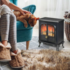 HOMCOM - Foyer électrique portatif avec effet de flamme DEL, noir-Couvrant une superficie de 161-215 pieds carrés, idéal pour votre salon, chambre à coucher et plus
