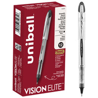 uni-ball - Stylos à bille roulante Vision Elite – 0,5 mm – noir – paquet de 12-Sécuritaire en avion - ne coulera pas