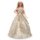 Mattel - Poupée Barbie Joyeux Noël 2025 - blonde avec une robe argent et or-Sa robe argentée et dorée avec un imprimé damassé détaillé scintille et brille à travers l'emballage !
