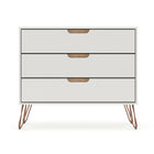 Manhattan Comfort - Rockefeller commode moderne mi-siècle 35,24" - blanc cassé et naturel-Commode Mid-Century Modern pour chambre à coucher