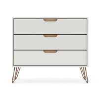 Manhattan Comfort - Rockefeller commode moderne mi-siècle 35,24" - blanc cassé et naturel-Commode Mid-Century Modern pour chambre à coucher