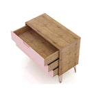 Manhattan Comfort - Rockefeller commode moderne mi-siècle 35,24" - nature et rose pâle-Pieds évasés en fil métallique à la mode pour une durabilité accrue