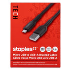 Staples - TECH Câble de chargement micro-USB vers USB-A - 3,3 pi - noir-Câble anti-enchevêtrement tressé durable micro-USB vers USB-A, 3,3 pi (1 m)
