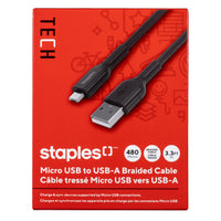 Staples - TECH Câble de chargement micro-USB vers USB-A - 3,3 pi - noir-Câble anti-enchevêtrement tressé durable micro-USB vers USB-A, 3,3 pi (1 m)