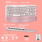 Logitech - Wave Keys clavier ergonomique sans fil - Rose-Connexion via Bluetooth ou récepteur Logi Bolt: avec Easy-Switch, basculez de l'ordinateur à la tablette et au téléphone (compatible avec Windows/macOS/iPadOS/ChromeOS), jusqu'à 3 ans d’autonomie