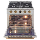 Kucht - 30 po Série KXP Cuisinière double énergie Gaz naturel - Acier inoxydable/Or-Les grilles robustes en fonte diffusent une chaleur intense et permettent de déplacer les ustensiles d’un foyer à l’autre sans les soulever