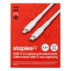 Staples - TECH Câble de chargement Lightning vers USB-C - 3,3 pi - blanc-Câble USB-C vers Lightning de 3,3 pi (1 m) qui transfère les données à des vitesses allant jusqu’à 480 Mb/s