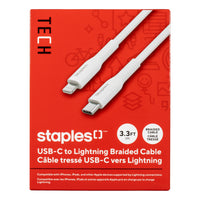 Staples - TECH Câble de chargement Lightning vers USB-C - 3,3 pi - blanc-Câble USB-C vers Lightning de 3,3 pi (1 m) qui transfère les données à des vitesses allant jusqu’à 480 Mb/s