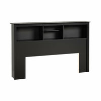 PrepacMC – Tête de lit à bibliothèque pour lit deux places ou grand lit de 65,75 po, noir-Bois composite MDF stratifié noir pour plus de durabilité