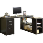 Monarch Specialties - 7019 Bureau - Espresso De Coin Cote Droit Ou Gauche-Bureau d'ordinateur en forme de L à la mode avec rangement, doté d'une construction de panneaux épais dans une finition stratifiée brun espresso foncé et inclut une garantie limitée de 5 ans pour votre satisfaction.