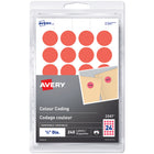Avery - Étiquettes à codage couleur amovibles − Rouge néon − Diamètre 3/4 po − Paquet de 240-Les étiquettes de codage couleur amovibles Avery se collent fermement sur les documents, les inventaires, les articles en vente et bien d’autres choses encore, afin d’identifier brillamment les objets importants et de les garder bien triés.
