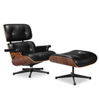 Nicer Furniture - ensemble chaise longue et ottoman moderne classique - haut - noir/palissandre-Recouvert de 100% cuir aniline italien pleine fleur importé d'Italie, le cuir de la plus haute qualité et le plus cher disponible, seulement 5% du cuir du monde entre dans cette catégorie.