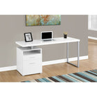 Monarch Specialties - 7144 Bureau 60 po L - Blanc/Metal Argent-Comprend un compartiment ouvert, des tiroirs de rangement fermés, comme un tiroir à dossiers pour les dossiers de format lettre ou légal, ainsi qu'un tiroir supérieur plus petit pour organiser les articles de bureau, le tout dans un design contemporain.