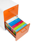 Poppin - Classeur Stow à 2 tiroirs, blanc + orange avec patins ou roulettes-Répond ou dépasse les normes de durabilité de BIFMA pour les meubles de bureau