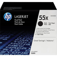 HP 55X (CE255XD) Ens. 2 cartouches de toner HP LaserJet noir à rendement élevé d’origine-La cartouche de toner haut rendement peut imprimer jusqu'à 13 500 pages