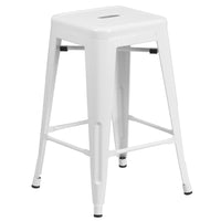 Flash Furniture - Tabouret 24 po (haut.) sans dossier métal blanc, intérieur/extérieur, siège carré, CH3132024WH-Tabouret moderne empilable de style industriel