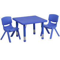 Flash Furniture – Ensemble avec table d’activités carrée réglable de 24 po et 2 chaises d’école empilables, bleu-Ensemble de table multi-usages pour enfants