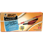 BIC - Stylos à bille Stic Gripâ„¢ ronds - 1,2 mm - rouge -  Paquet de 12-Prise en caoutchouc avec rainures pour les doigts pour une prise confortable et antidérapante
