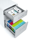 Poppin - Classeur Stow à 3 tiroirs, blanc + gris clair avec patins ou roulettes-anti-bascule