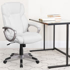 Flash Furniture - Fauteuil de bureau de luxe à dossier mi-dos, similicuir blanc (GO2236MWH)-Mousse ignifuge CA117