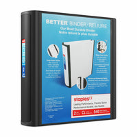 Staples − Reliure de qualité supérieure − 2 po − noir-Reliure à anneaux en D de 2 pouces pouvant contenir jusqu’à 540 feuilles