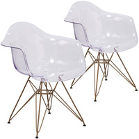 Chaise auxiliaire transparente Allure avec base dorée-Ensemble de 2 chaises d'appoint auxiliaires