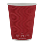 Gobelets à Double Paroi Ondulée (inclus Couvercle) - 12oz - Rouge - Paquet de 100-Construction à double paroi de qualité supérieure pour une sensation robuste
