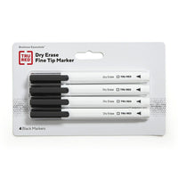 TRU RED - Marqueurs à Effacement Sec - Pointe Fine - Noir - Paquet de 4-Pour écrire et effacer sur tableaux blancs, verre et autres surfaces effaçables à sec