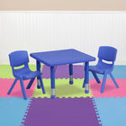 Flash Furniture – Ensemble avec table d’activités carrée réglable de 24 po et 2 chaises d’école empilables, bleu-Table d'activité
