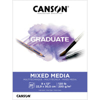 Canson - Bloc media mixte Graduate - 9 po L x 12 po H - couverture rabattable - 20 feuilles - (C31250P042)-Un papier durable de poids moyen conçu pour resister à la combinaison de supports humides et secs pour la pratique artistique et l'etude des cours d'art