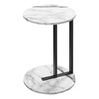 Monarch Specialties - 2210 Table D'Appoint - 24 po H/Faux Marbre Blanc/Metal Noir-Table d'appoint ronde pour les salons ou les chambres à coucher